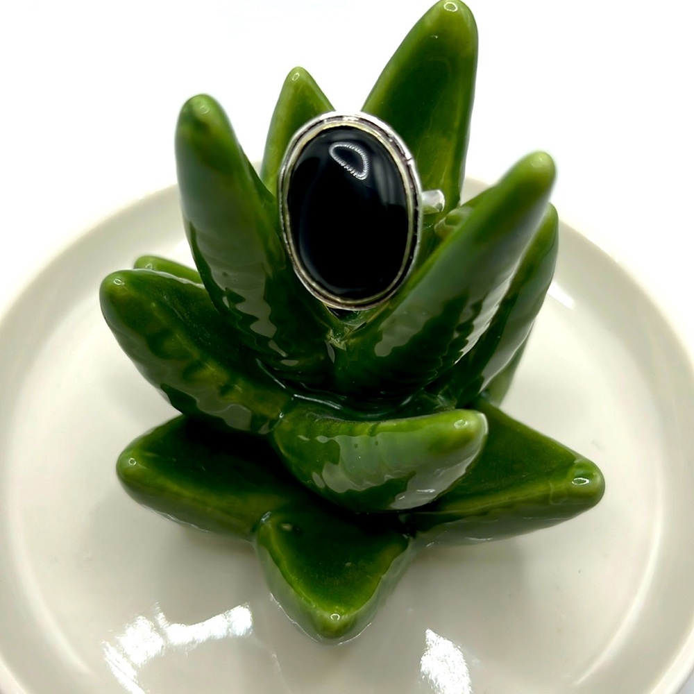 Sterling silver black onyx ring size 8.25 Bohemian festival ring